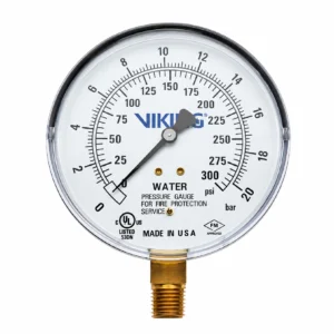 Manómetro de Agua Viking UL/FM 0-300 PSI 1/4” NPT Esfera 4”